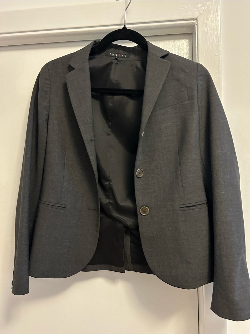 Theory Charcoal Gray Two-Button Blazer